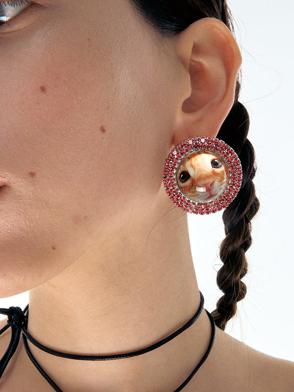 Cat &amp; Dog Gem-Studded Animal Earrings