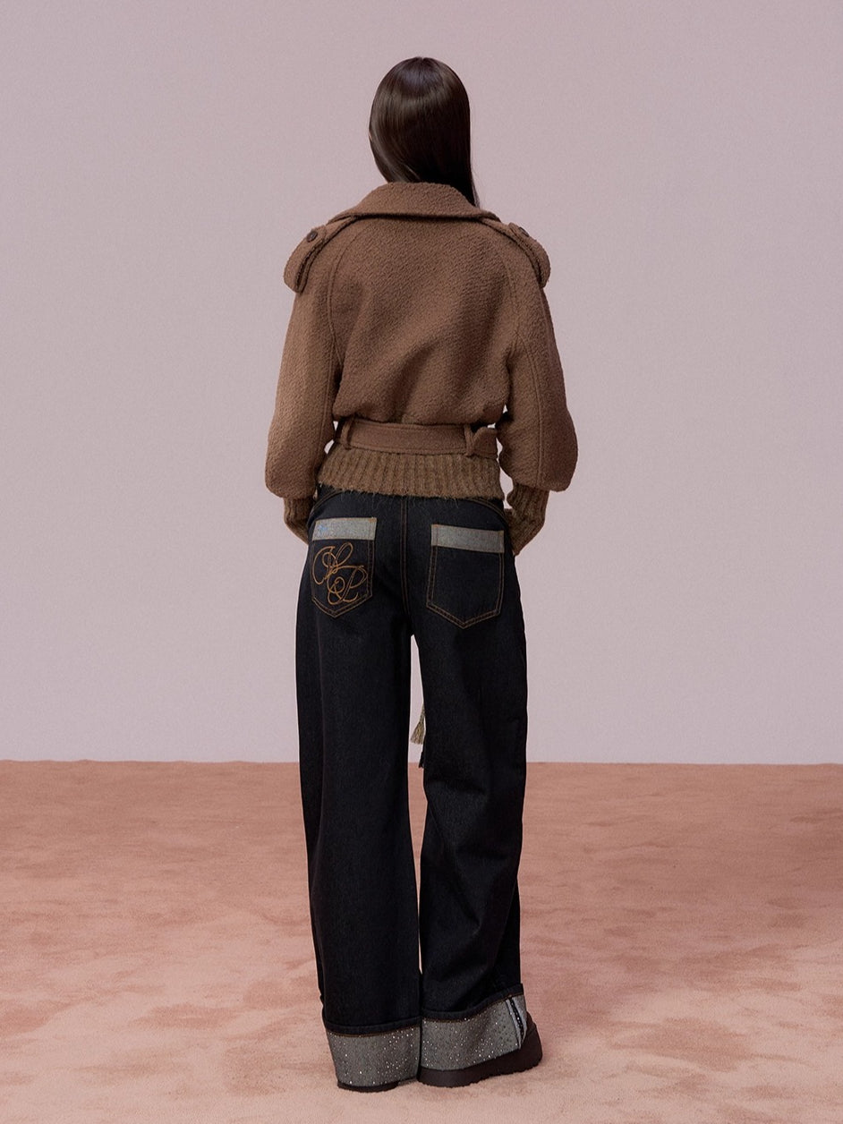 Wool-Blend Knit-Panel Jacket