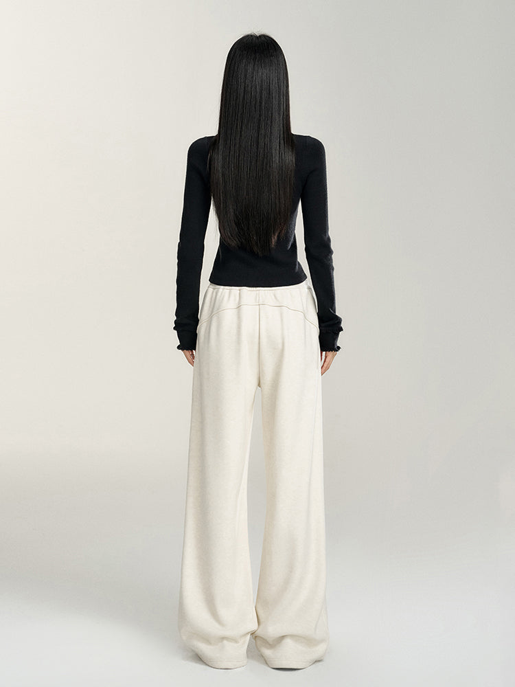 Pleated Fleece-Lined Wide-Leg Pants