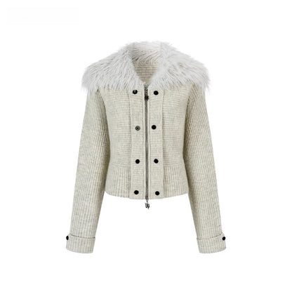 Faux Fur Collar Knit Jacket