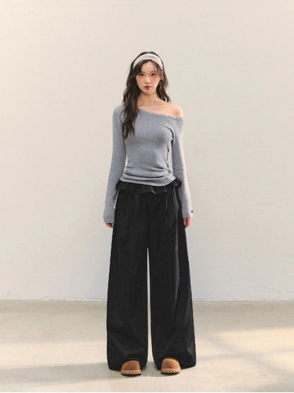 Pearl Decorated Waist-Cinched Knitted Crewneck