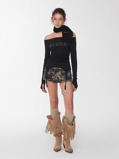 Crystal-Studded Boat-Neck Knit Blouse