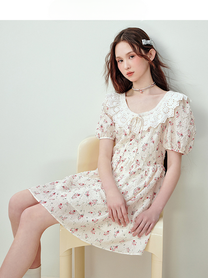 White Floral Babydoll &amp; Square-neck Dress