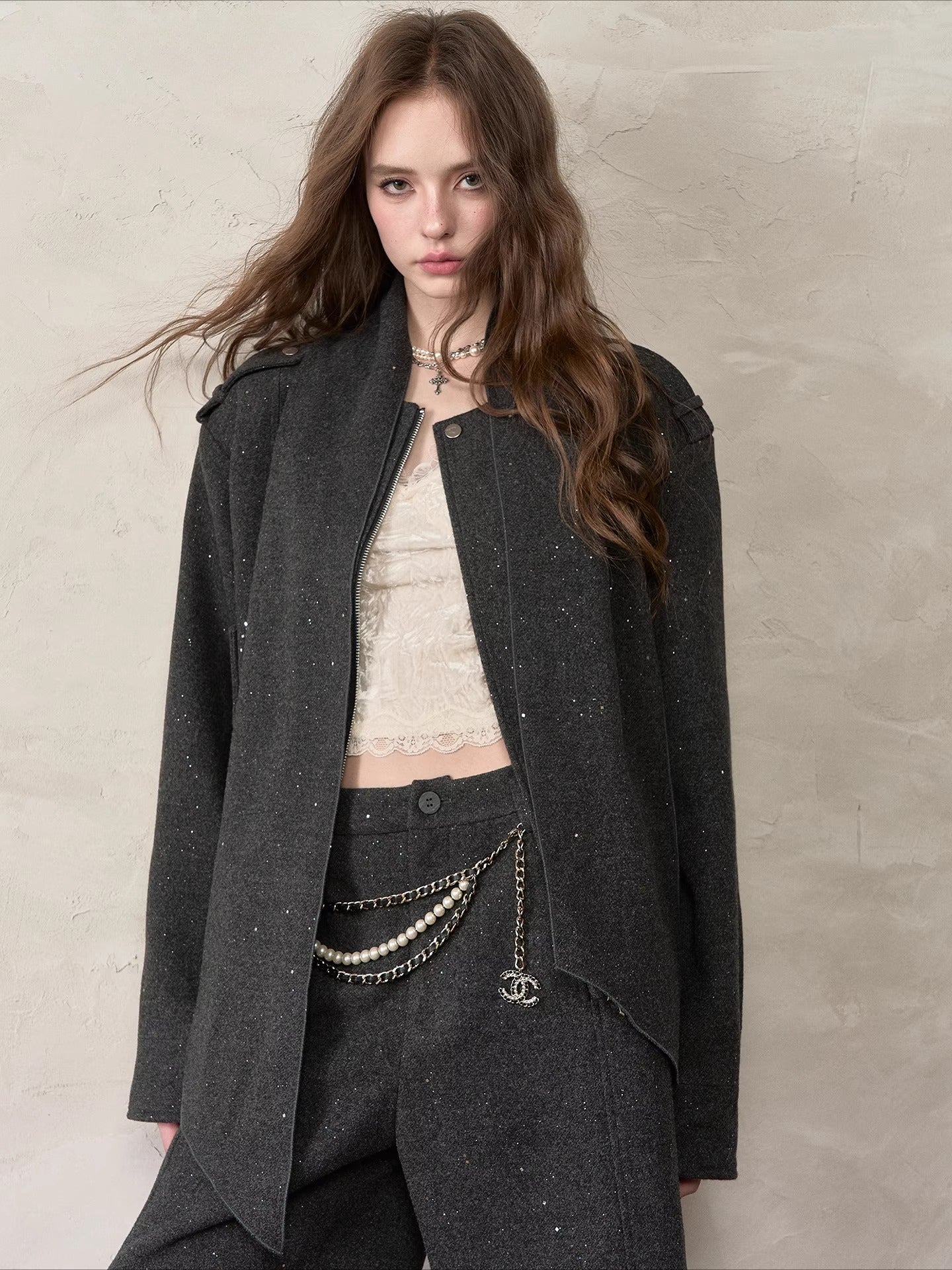 Wool Blend Scarf Detail Relaxed Jacket