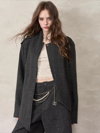 Wool Blend Scarf Detail Relaxed Jacket