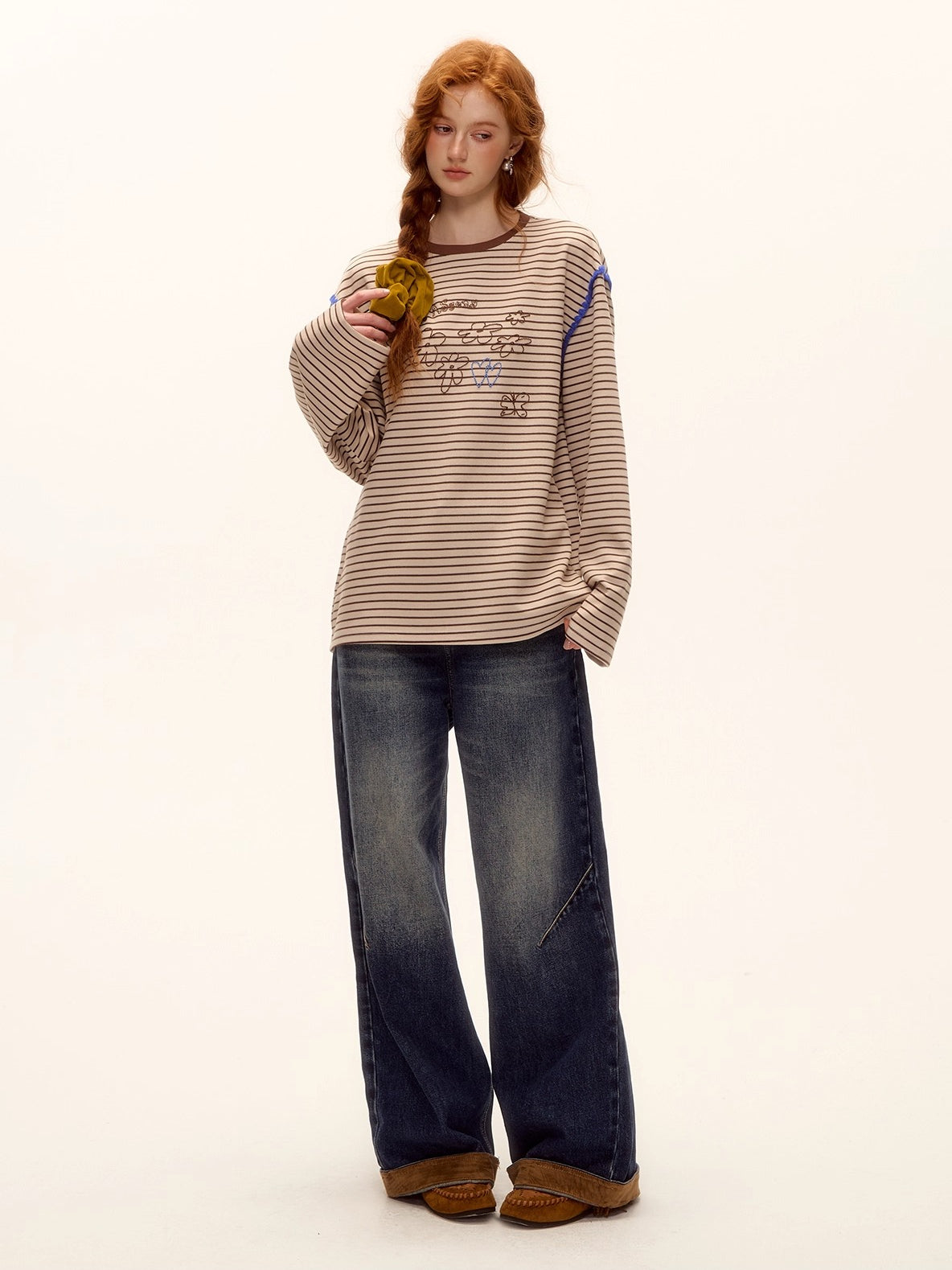 Striped Contrast Embroidered Shell T-Shirt