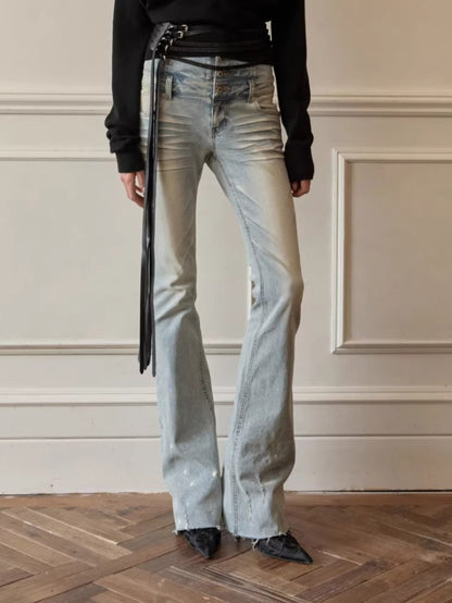 High-Waist Belted Slight-Flare Jeans