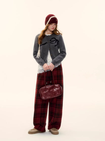 Crewneck Button-Front Cropped Knit Cardigan