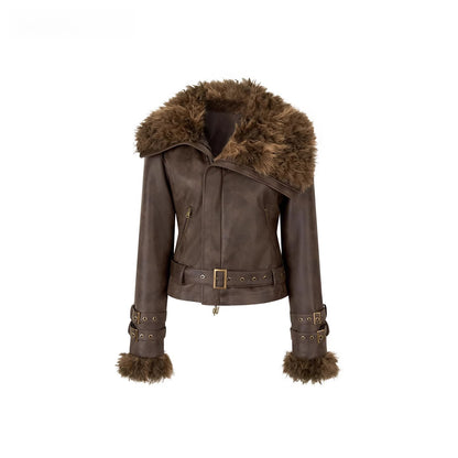 Oversized Fur Collar Short Jacket