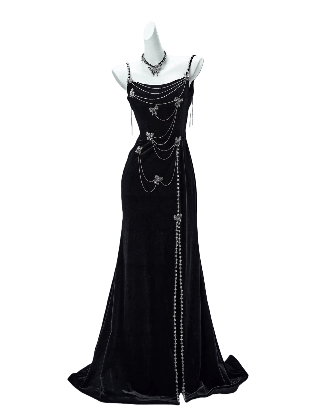 Elegant Black Velvet Couture Gown