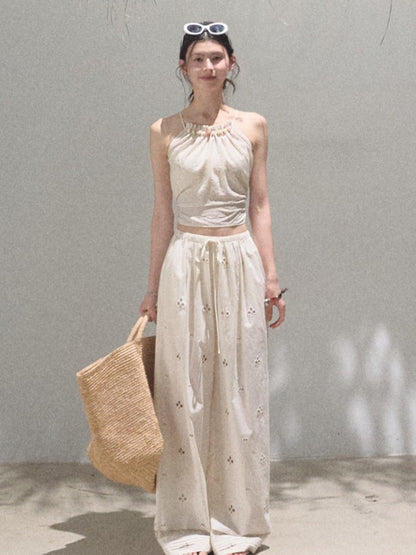 Floral Breeze Beaded Halter Camisole