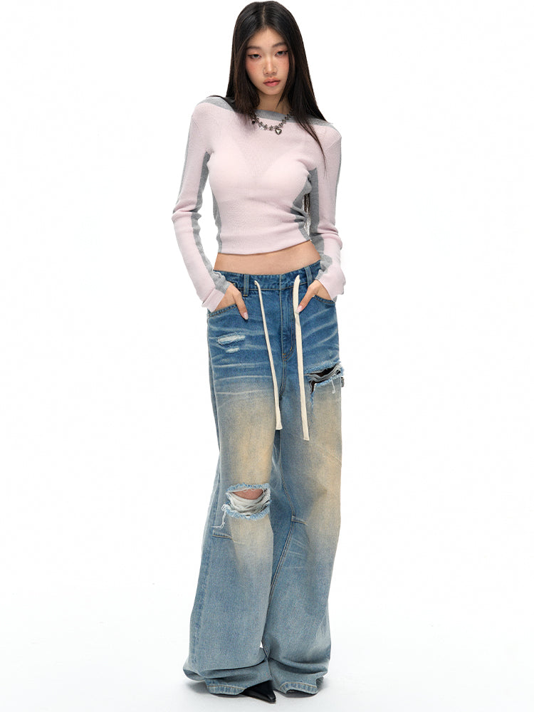 3D Whisker Ripped Jeans