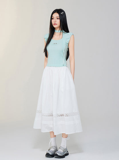 Bubble Sleeve Small Square Neck Knitted Top