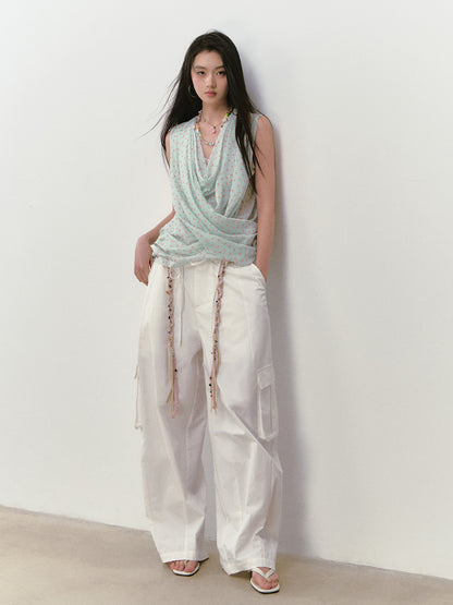 Small Floral Cowl Neck Sleeveless Vest - CHINASQUAD