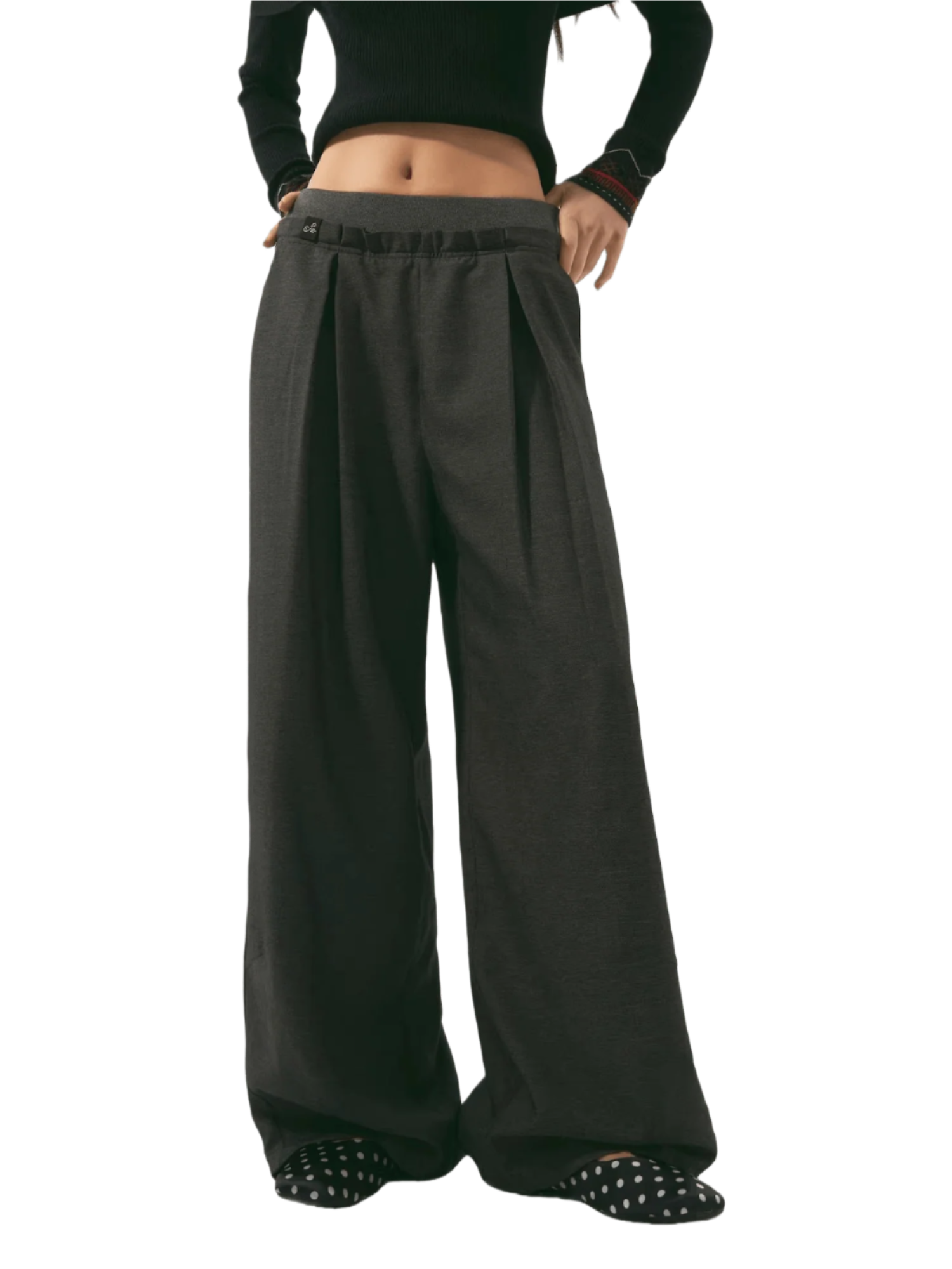 Relaxed Double-Waist Crescent-Leg Casual Pants