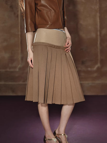 A-Line Skirt &amp; Cropped Sleeve PU Jacket Set