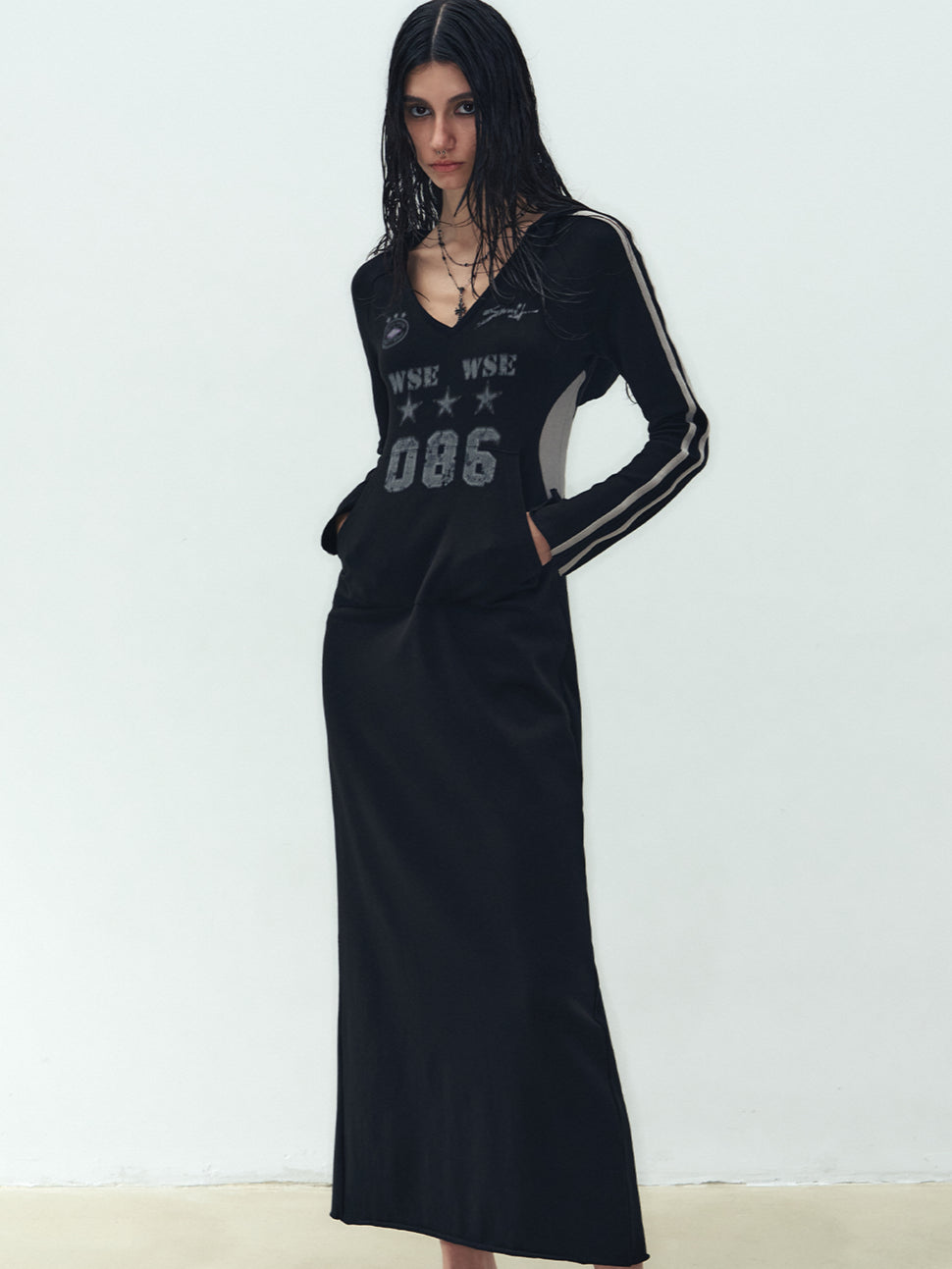 Black Hooded Slim Dress