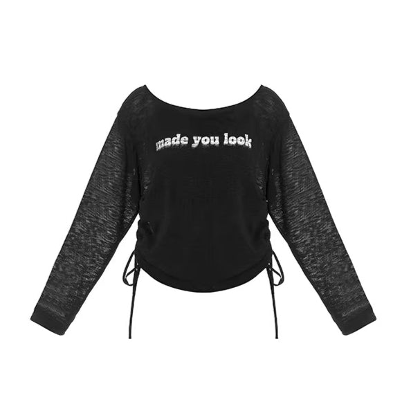 Diary Sheer Asymmetric Off-Shoulder T-Shirt