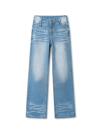 +5CM N2  Loose V-Waist Raw Denim Straight Jeans - CHINASQUAD
