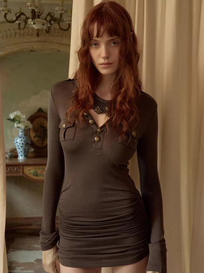 Drawstring Knit Bodycon Midi Dress