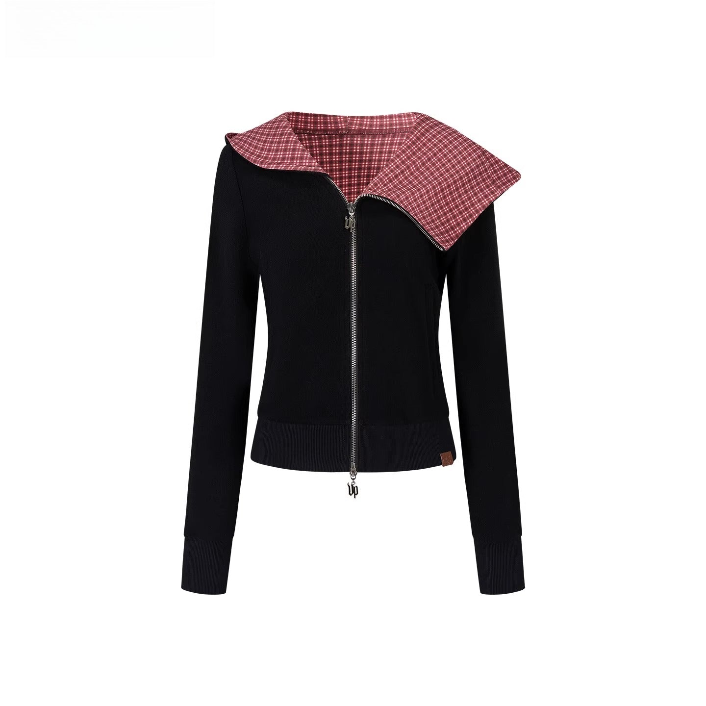 Asymmetric Contrast Collar Zip-up Hoodie