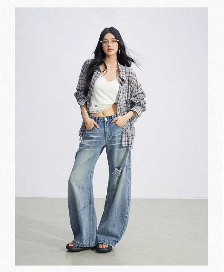 Vintage Plaid Drawstring Shirt