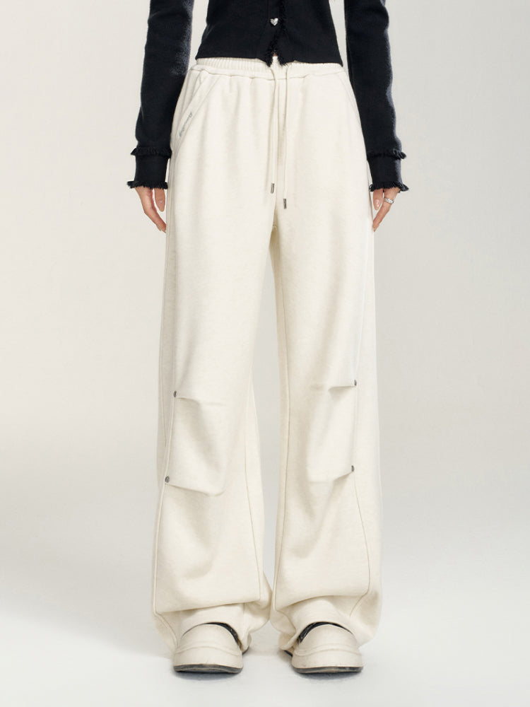 Pleated Fleece-Lined Wide-Leg Pants