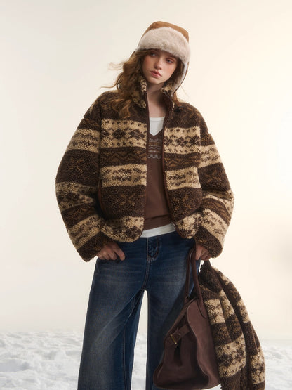 Fleece Stand-Collar Jacket with Scarf