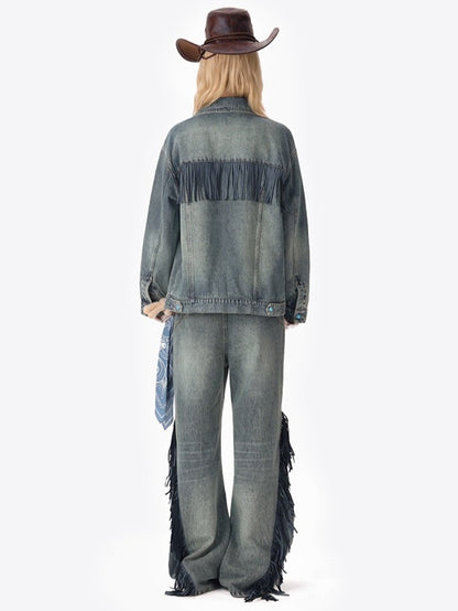 Fringe Relaxed Flare Denim Pants