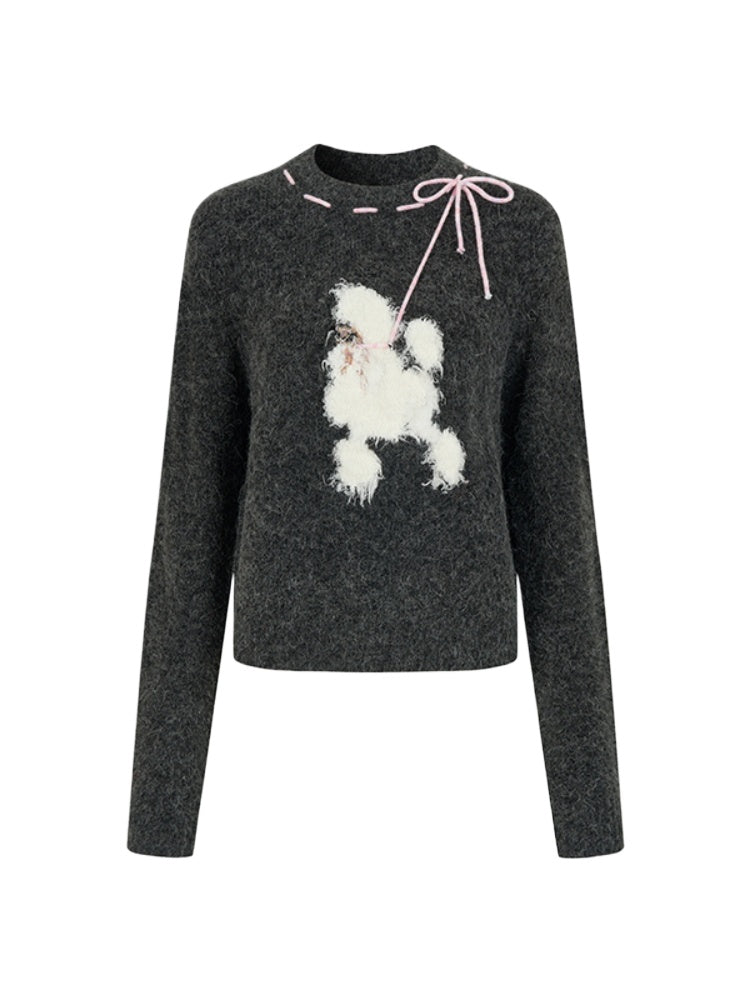 Dog Motif Wool Blend Sweater