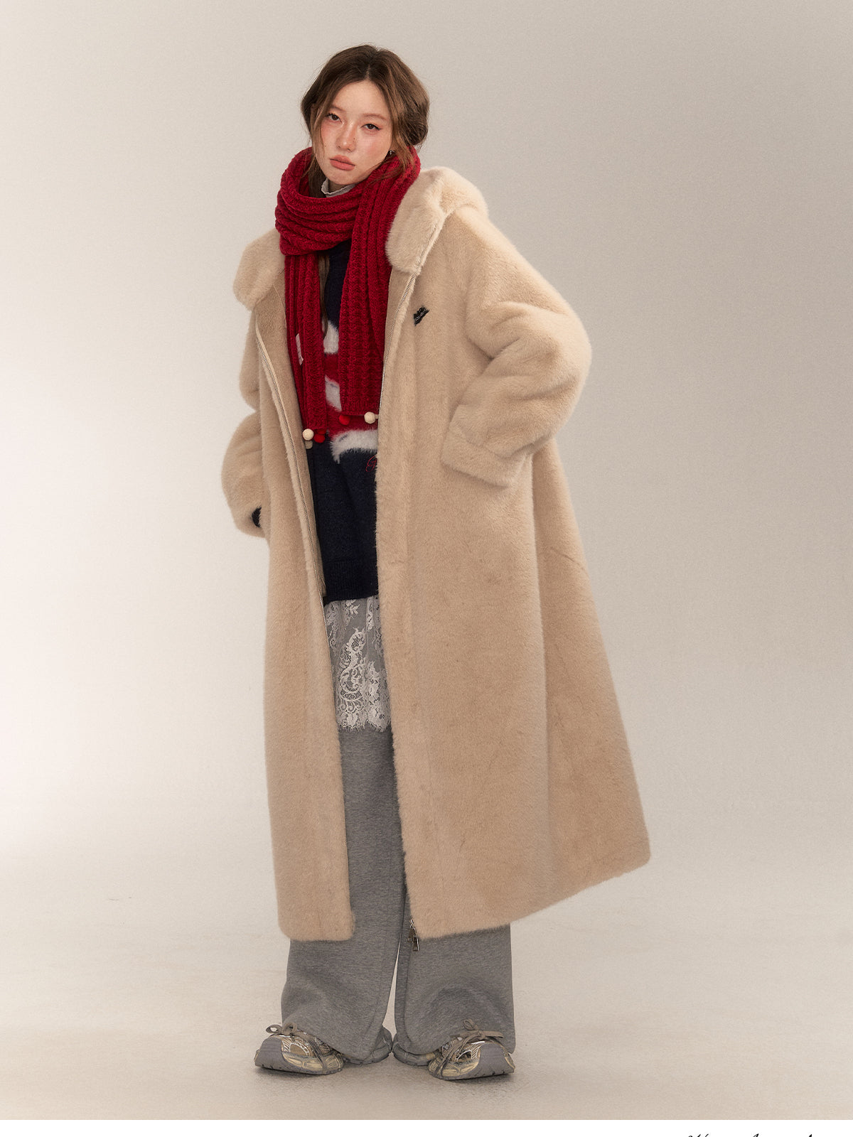 Apricot Faux Fur Long Coat