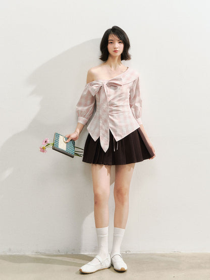 Brown &amp; Navy College Pleated Skirt - CHINASQUAD