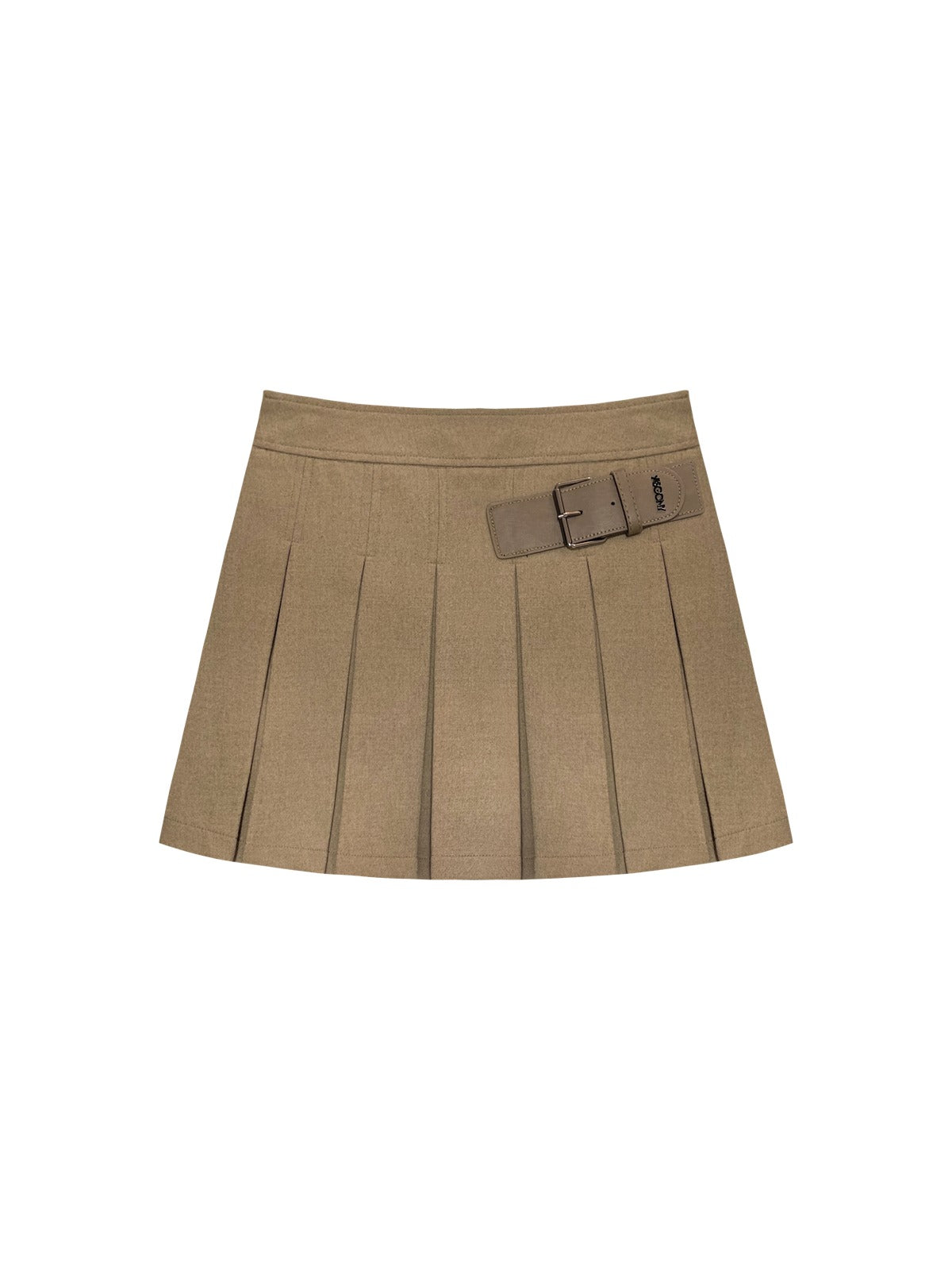 Leather-Buckle A-Line High-Waist Pleated Skirt