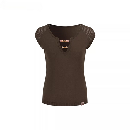 Beaded V-Neck Slim Knit T-Shirt