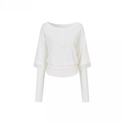 Asymmetric Lace-Panel Faux Layered T-Shirt