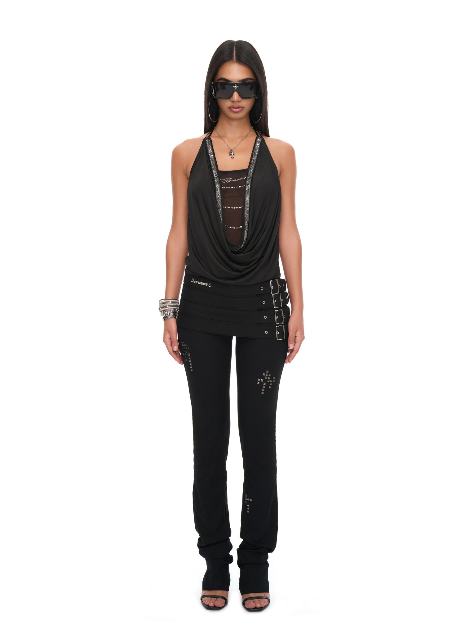 Layered Multi-Belt Slim Flare Pants