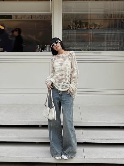 Asymmetric Tie-Detail Loop-Tab Denim Jeans