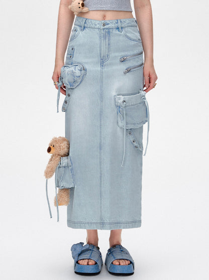 Zipper Utility Denim Skirt