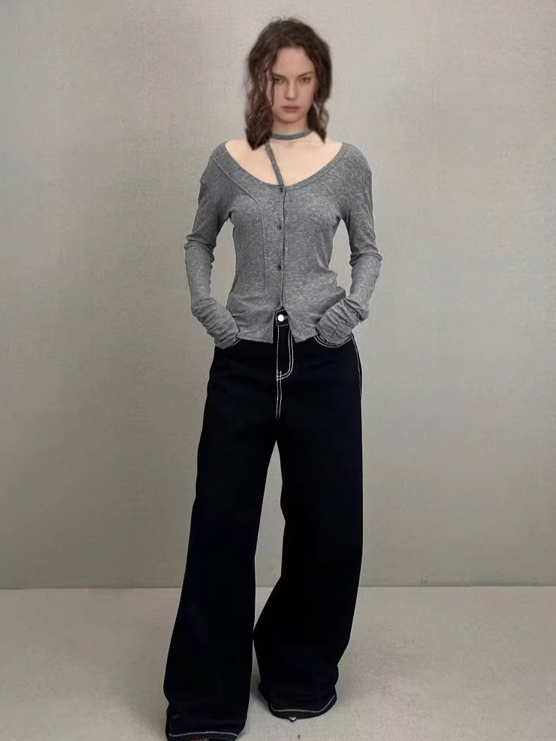 Wool Neck-Wrap Base Layer Cardigan