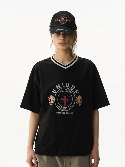 Washed Two-Tone Sport V-Neck Tee