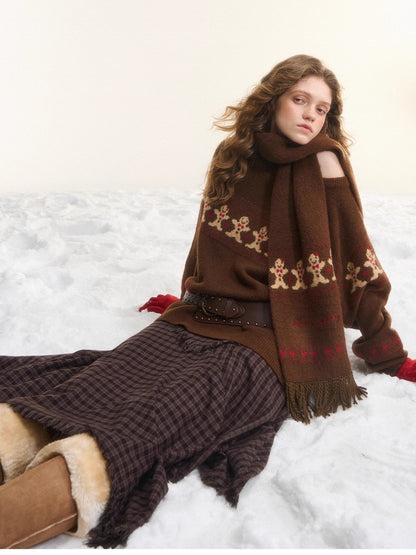 Wool-Blend Christmas Sweater &amp; Scarf Set