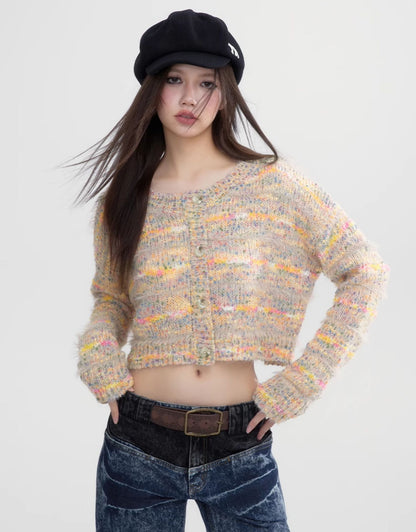 Green &amp; Apricot Knitted Cardigan - CHINASQUAD