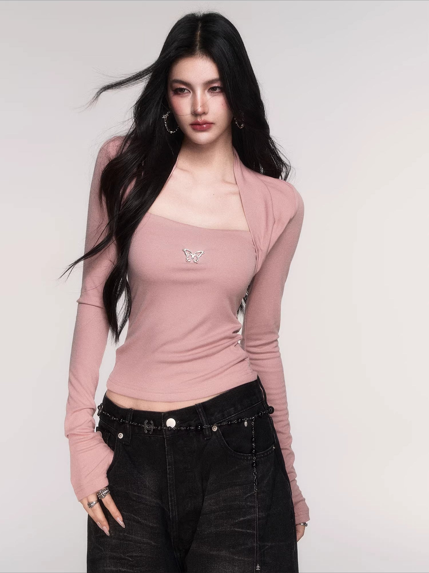 Sleeve-Detail Slim-Fit Knit Crewneck