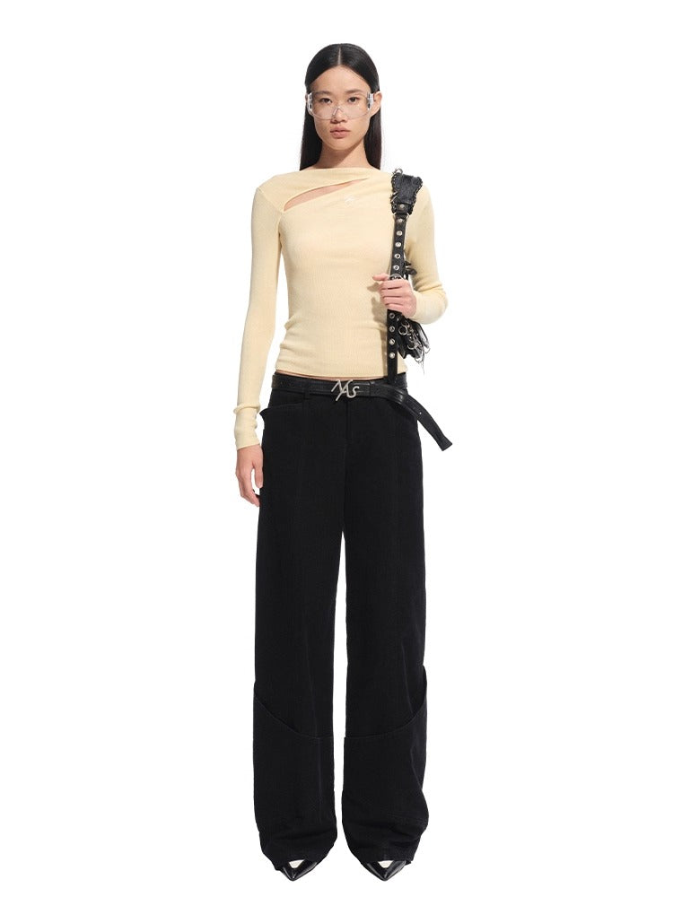 Washed Distressed Large Pockets Wide-Leg Pants - CHINASQUAD