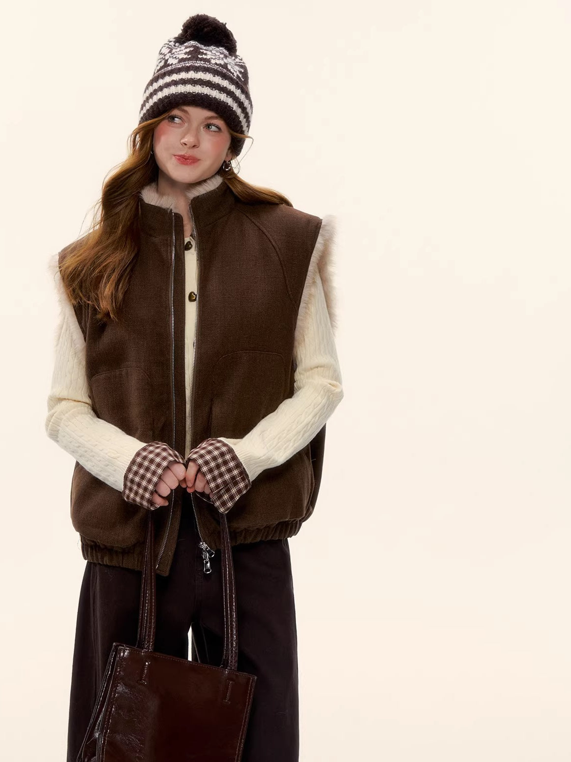 Vintage Reversible Wool-Blend Faux Fur Vest