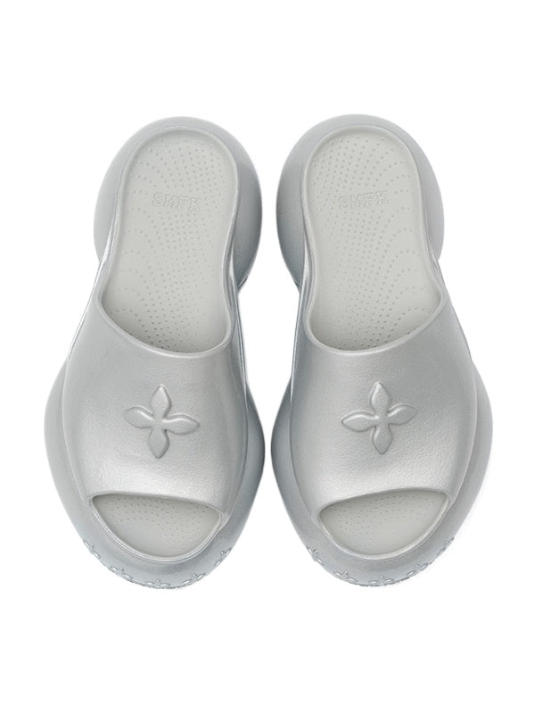 COMPASS WAVE Platform Bumper Sandals In Silver