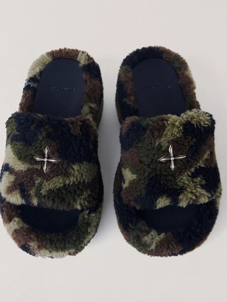 Cross Relic Shearling Heel Mules