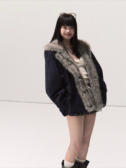 Faux Fur Collar Hooded Puffer Jacket