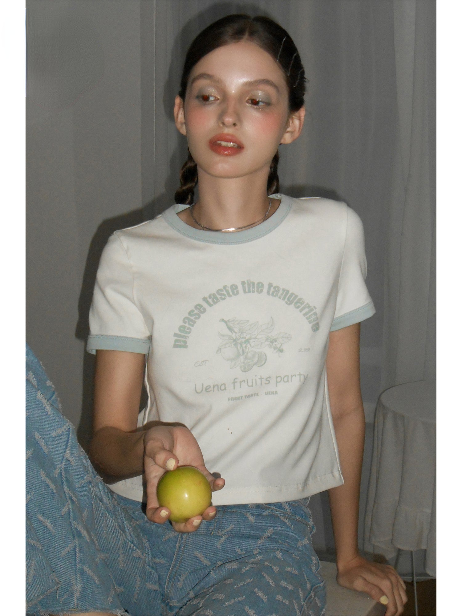 Apricot White Printed Round-neck T-shirt
