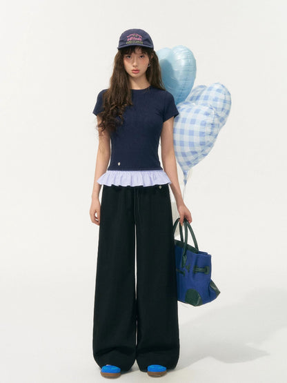 Fake Two-Piece Patchwork Puff Sleeve